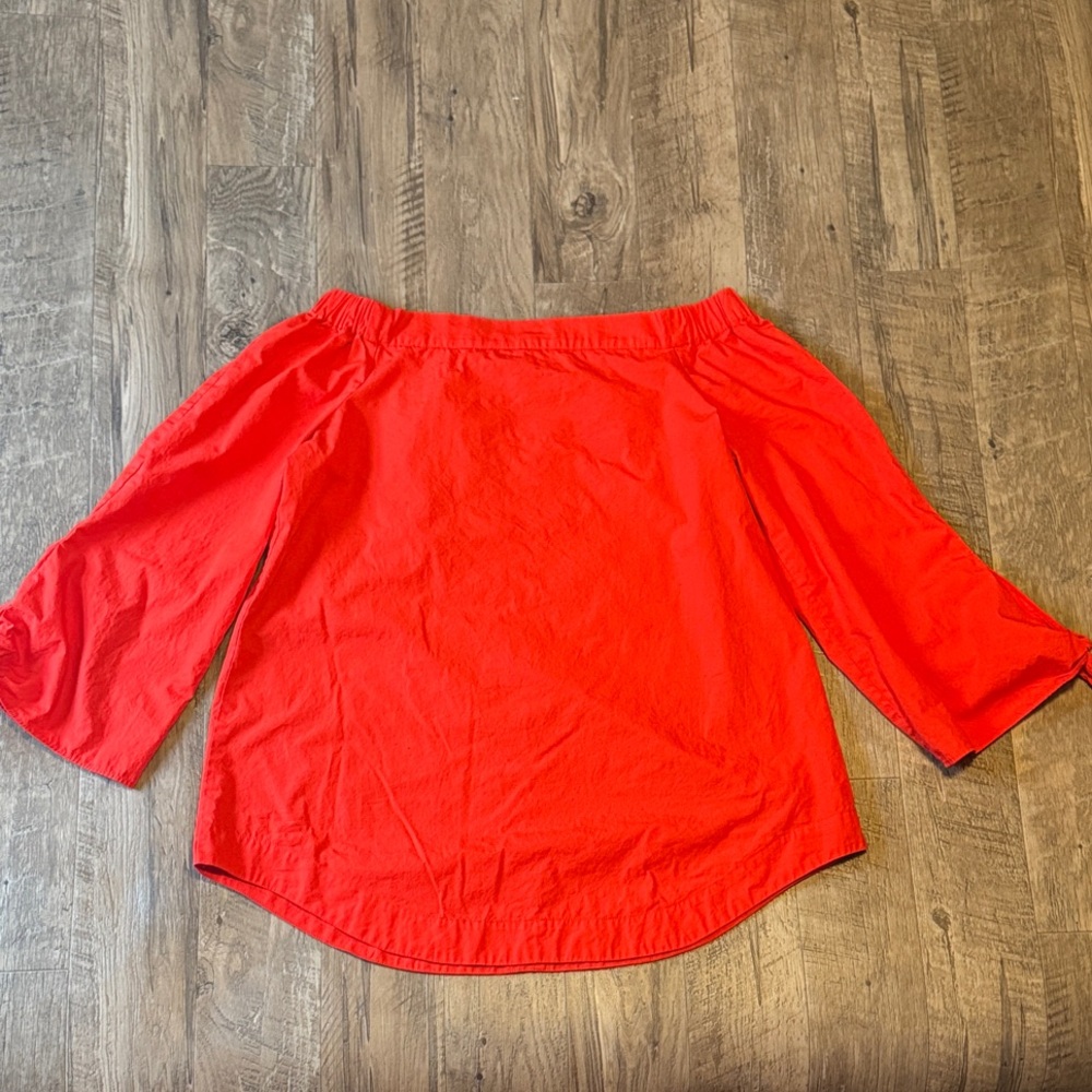 Free People Bright Red Off-Shoulder, Half-Sleeve Blouse with Ties on Sleeves